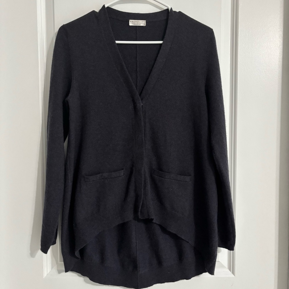 BRUNO CUCINELLI 100% Cashmere Gray/Charcoal Mase in Italy Cardigan